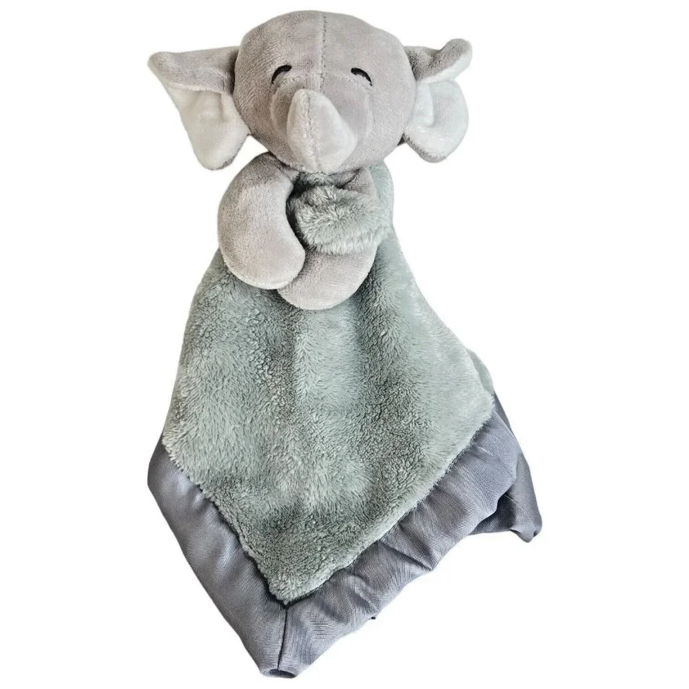 Carters Gray Elephant Lovey‎ Plush Soft Baby Security Blanket Satin Trim 15x14